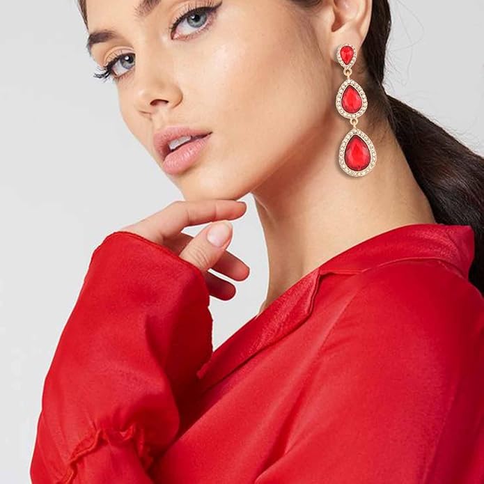 Vintage Rhinestone Teardrop Dangle Earrings Long Dangling Drop Earrings Crystal Chandelier Earrings for Women Wedding Bridal Prom