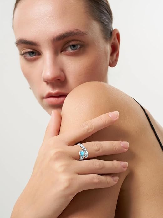 Turquoise/Moss Agate/Moonstone/Black Onyx/Lapis Lazuli/Labradorite/Tiger Eye Feather Ring 925 Sterling Silver Adjustable Ring Western Thumb Rings Vintage Jewelry Gifts for Women