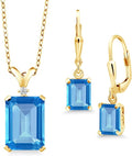 Gem Stone King 9-13 Cttw Pendant and Earrings Jewelry Set For Women | Emerald Cut 14X10MM and 8X6MM | Round 1.5MM | Gemstone Birthstone and Diamond | 925 Sterling Silver | 18 Inch Silver Chain