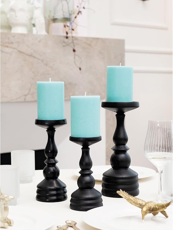 3x4 inch Pillar Candles Set of 3 – Unscented Dripless Rustic Light Turquoise - Image 4