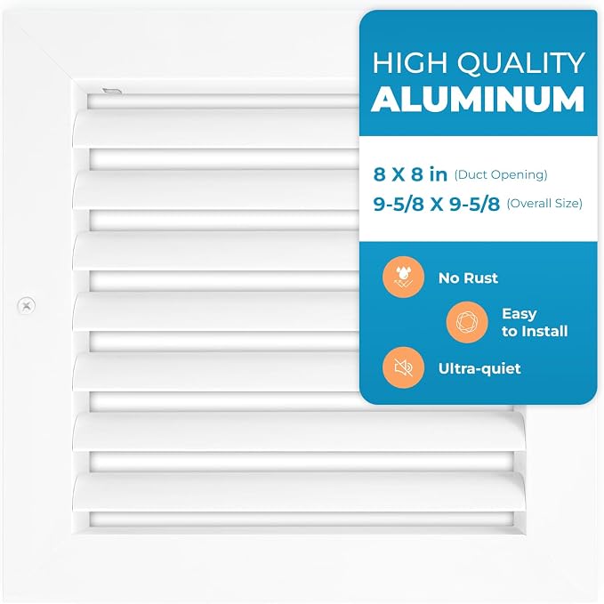 Aluminum 8 x 8 Inch Cold Air Return Vent Cover, Rustproof AC Transfer Grille by Air360