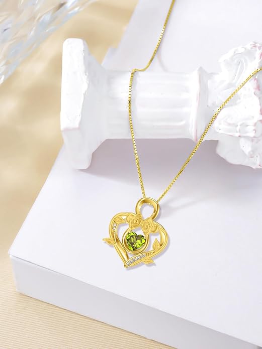 Midari 18K Gold Heart Birthstone Necklace 18K Gold Infinity Rose Necklace Birthday Christmas Jewelry Gifts for Women Wife Her Daughter Mom