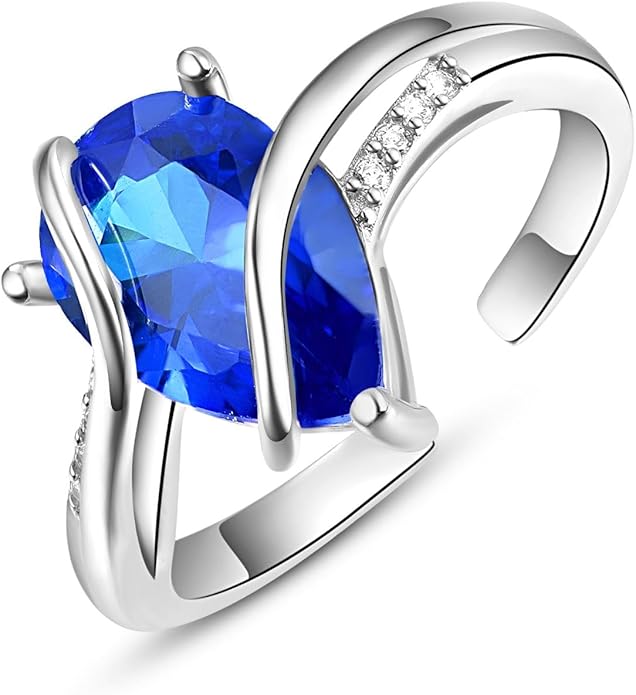 KINGWHYTE Adjustable Rings for Women Teardrop Pear Ring 925 Sterling Silver 0.85ct Teardrop Cubic Zirconia Open AdjustableThumb Ring for Women