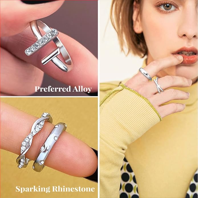 KISS WIFE Goldenen Silvery Black Kunckle Rings Set for Women, Dainty Simple Trendy Cute Stackable Finger Rings Pack, Perfect for Stacking Layering on Thumb and Knuckle, Mixed Size, Jewelry Gift