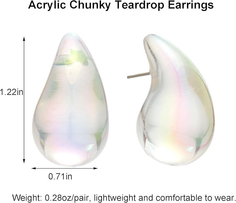 Chunky Acrylic Hoop Earrings, Lightweight Waterdrop Hoops Earrings, Hypoallergenic Trendy Jewelry for Women