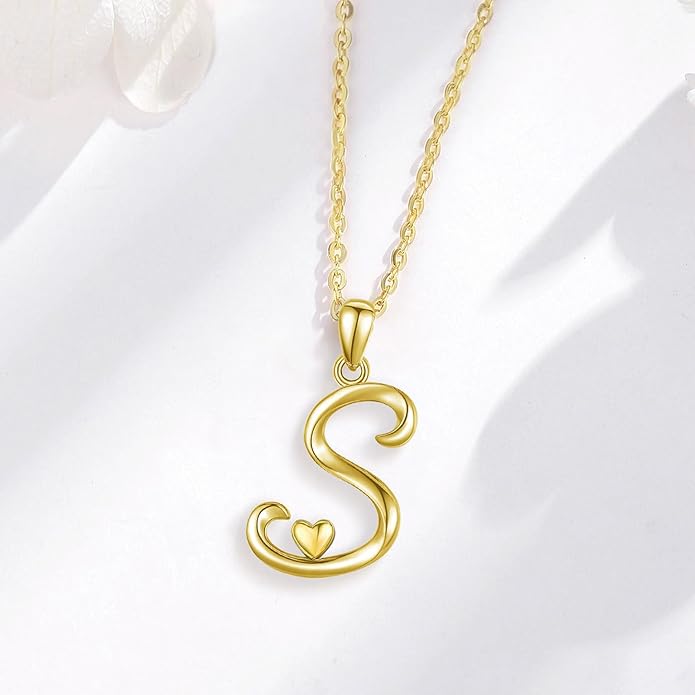 CELESTIA 925 Sterling Silver Initial Necklaces 26 Letter with Rose Gold Heart - 18 Inch Chain