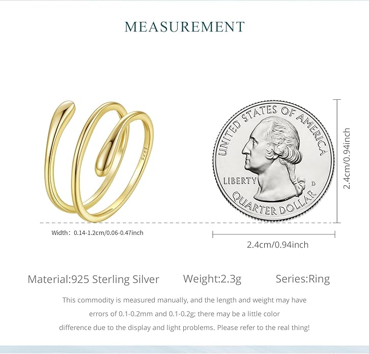 MUNDELL 925 Sterling Silver Simple Multi-layer Leaf Adjustable Ring Green Lucky Leaves Statement Ring for Women Promise Ring Fine Jewelry