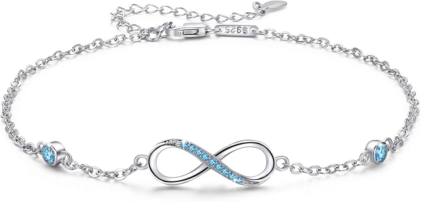 MEDWISE Womens Infinity Anklet Bracelet 925 Sterling Silver Endless Love Symbol Ankle Bracelet Adjustable Plus Size Large Bracelet Gifts for her Mother’s Day Gifts
