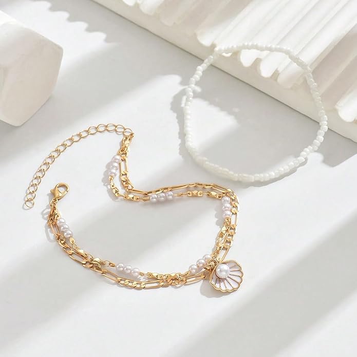 Women's Shell Starfish Boho Layered Beaded Necklace Choker for Summer Beach Vacation Gifts for Birthday/Anniversary/Christmas