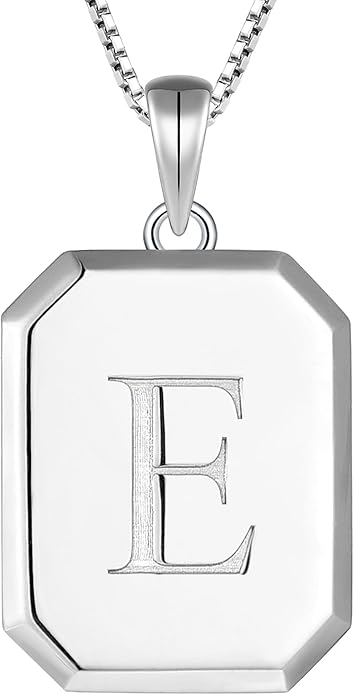 YL Initial Necklace 925 Sterling Silver Square/Round/Heart Letter Pendant A-Z Alphabet Polished Jewelry for Women