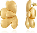 Chunky Gold Statement Earrings For Women Gold Plated Sectored Flower Leaf Shell Angel Wing Earrings Trendy Boho Jewelry For Women Large Stud Earrings Hypoallergenic Earrings