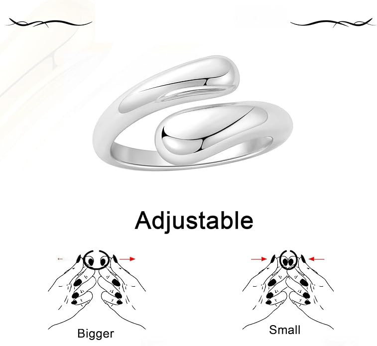 Chunky Rings For Women, Gold Silver Thumb Ring Asymmetrical Wavy Curve Ring Adjustable Non Tarnish Dainty Stainless Steel New Year Anniversary Birthday Jewelry Gift