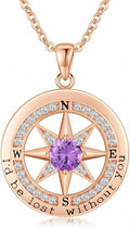 Compass Necklace for Women Wife Girlfriend Mom Daughter Gifts S925 Sterling Silver Jewelry For Anniversary Rose Gold Gifts For Birthday Christmas Mothers Valentines Day 12 Birthstones