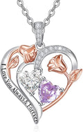 Valentine's Day Gifts for Wife 925 Sterling Silver Double Birthstone Pendant Necklaces I Love You for Always and Forever Necklace Anniversary Birthday Gifts for Wife Girlfriend Mom Her