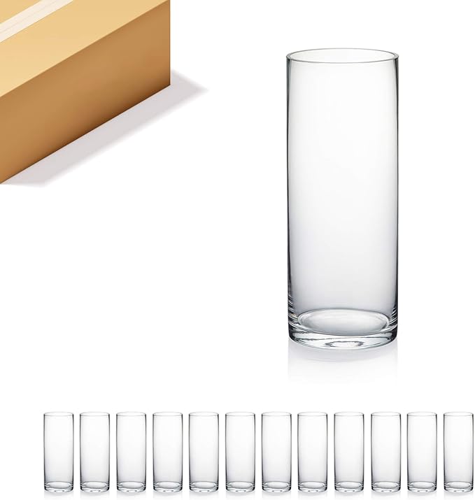 WGVI Quality Thick Weighted Clear Cylinder Glass Vases, Flower Arrangement by WGVInternational-OpusGlassware