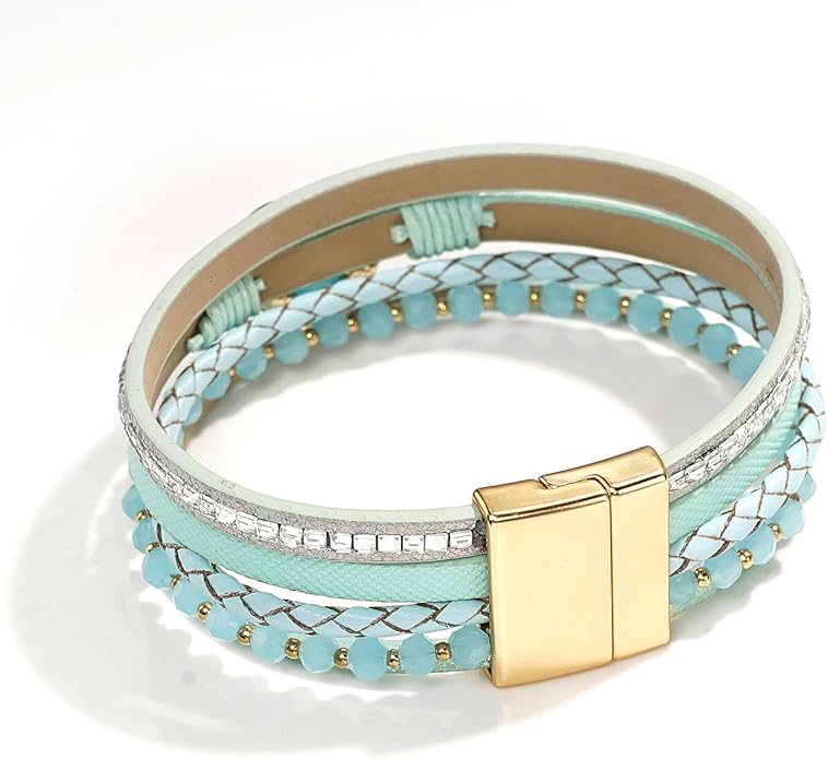 Suyi Multilayer Leather Wrap Bracelet Heart-Shape Wide Cuff Bracelets for Women