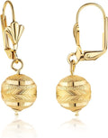 Barzel 18K Gold Plated Diamond Cut 10MM Ball Drop Earrings for Women, Lever Back, Made in Brazil, Tarnish Free, Waterproof