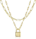 BOUTIQUELOVIN 14K Gold Plated Lock Necklace for Women Paperclip Link Chain Padlock Necklace Non-Tarnish