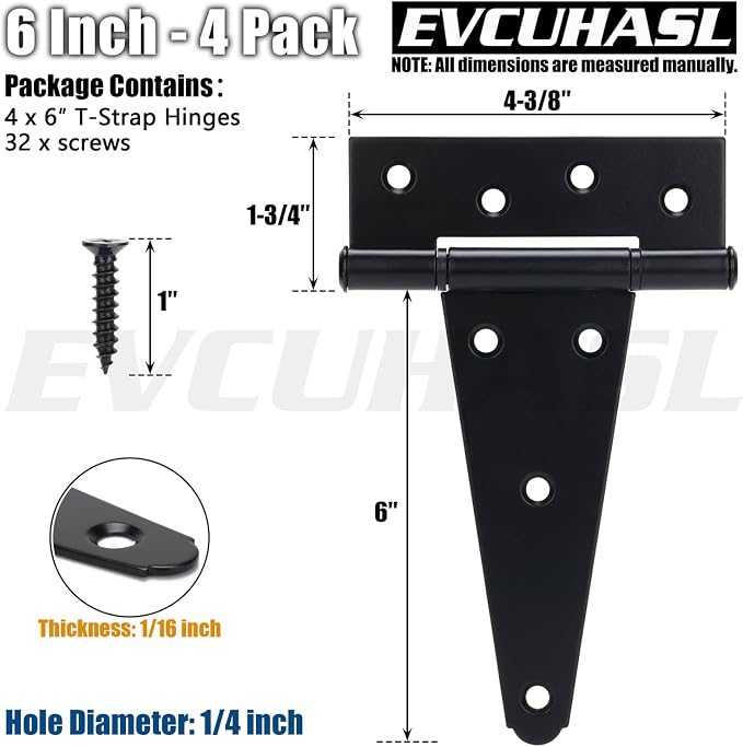6 Inch T-Strap Gate Hinges, Shed Barn Door Hinges Heavy Duty, Yard Gate - Image 2