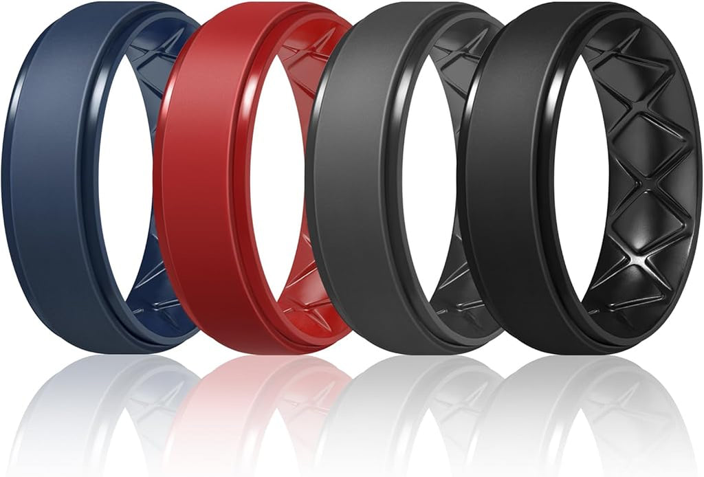 Egnaro Men's Rings 8.5mm Wide-2mm Thick Inner Arc Ergonomic Breathable Rubber Wedding bands-Hypoallergenic for Gym/Outdoor/Gift((1-7 Variety Pack with Half Size)