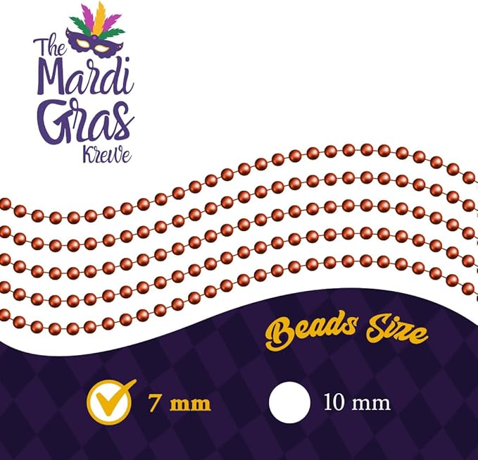 THE MARDI GRAS KREWE - Beads Necklaces Mardi Gras 72 Pack, 6 Dozen 33" 7mm - Party Favors, Parades, Bulk Decorations, Costumes, Festivals, Events - Orange