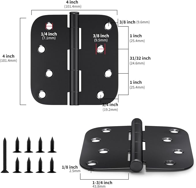 goldenwarm 12 Pack Interior and Exterior Door Hinges, Matte Black Door Hinges 4 - Image 2