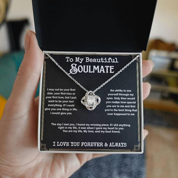 To My Beautiful Soulmate Necklace For Women, Necklace For Wife From Husband, Girlfriend Necklace From Boyfriend, Wife Birthday Gifts From Husband, Gifts Boxes For Women, Soulmate Necklace For Her