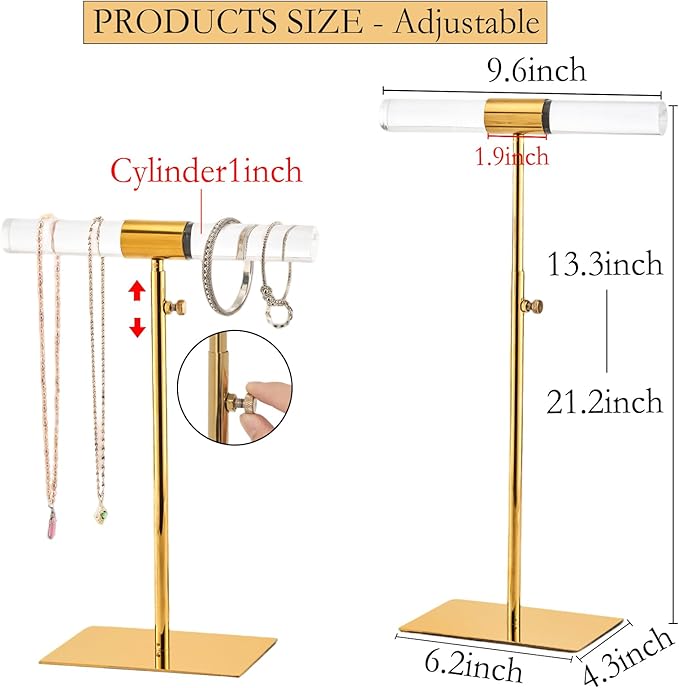 Acrylic Jewelry Towers - Stainless Steel Long Necklace Stand, Adjustable Height Tabletop Jewelry Organizer for Home & Boutique