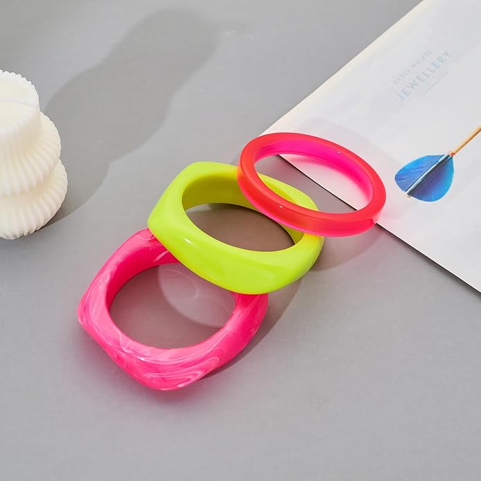 LILIE&WHITE 3 PCS Acrylic Resin Bracelet For Women Trendy Chunky Bangle Bracelets Fashion Colorful Bracelet Jewelry Gift