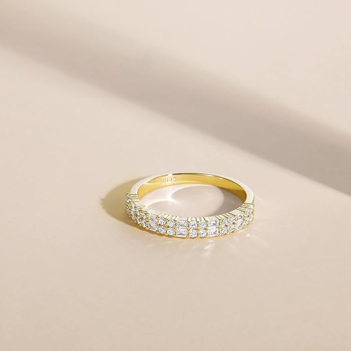 EAMTI 925 Sterling Silver Wedding Bands for Women Baguette Round Cubic Zirconia Stackable Promise Rings for Her Size 4-10