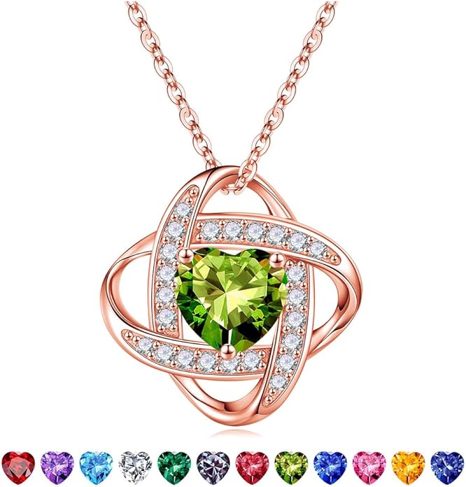 Iefil Valentines Gifts for Her Wife - 925 Sterling Silver Love Knot Birthstone Necklace, Anniversary Birthday Gifts for Women, Jewelry Gifts for Wife Mom Girlfriend