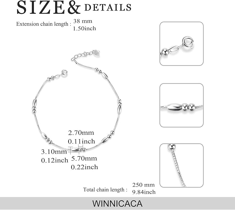 WINNICACA 925 Sterling Silver Anklets for Women Adjustable Beaded Butterfly Opal Anklet Bracelet Foot Chains Jewelry Gifts for Women Beach Birthday Christmas Gift