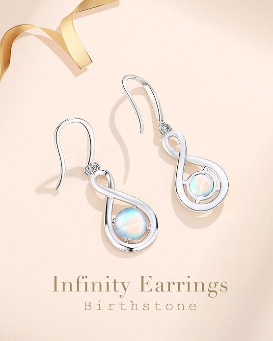 FANCIME Valentines Day Gift Dangle Drop Earrings 925 Sterling Silver Dainty Infinity Round Gemstone Birthstone Jewelry Birthday Gifts for Her Women