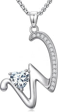 Valentines Day Gifts for Women Alphabet A to Z Initial Birthstone Pendant Necklaces for Women - 18k White Gold Plated Personalized Name Jewelry Valentine Mothers Day Birthday Gifts for Women Her Girlfriend