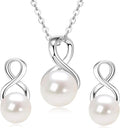 Sterling Silver Pearl Jewelry Set with Shiny Moissanite, Real Freshwater Pearl Earrings Necklace for Women, Wedding Jewelry for Brides Bridesmaid, Mother's Day