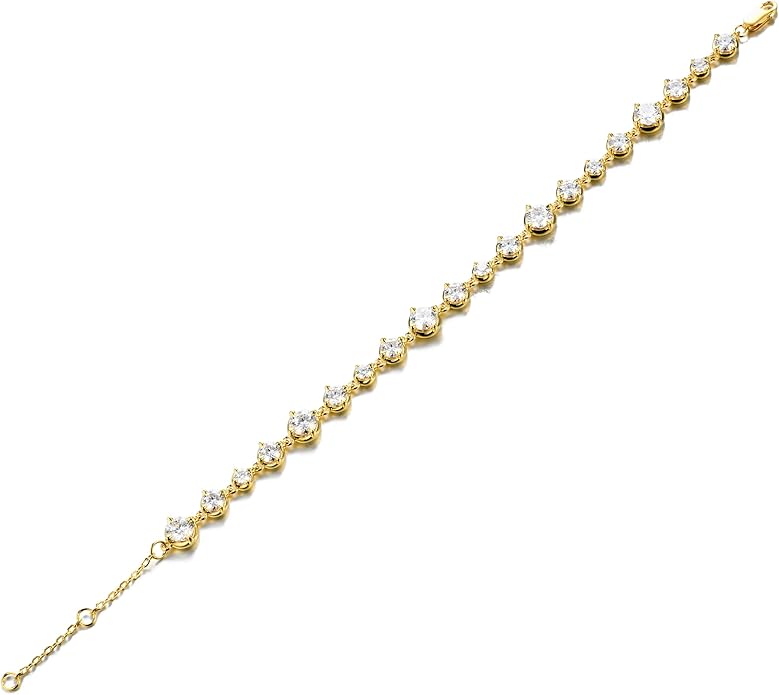 EcoGems Lab Grown Gemstone & Moissanite Bracelets – 14K/18K White or Yellow Gold Plated Sterling Silver – D Color VVS/VS Clarity – Elegant Sustainable Jewelry Gift with Gift Box