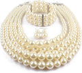 Exaggerated Imitation pearl multi-layer Necklace+bracelet+earring Large pearl necklace Wedding jewelry set for Women's and girls gifts（Multicolor optional）
