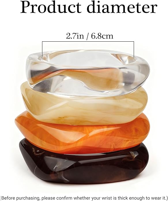 Chunky Acrylic Bracelets for Women -4Pcs Trendy Chunky Bangle Fashion Big Stackable Bangles Set, Trendy Cuff Bracelet Stack Fashion Womens Jewelry Gifts