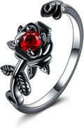 POPLYKE Rose Black Flower Ring For Women Sterling Silver Rings With CZ Jewelry For Women Promise Ring Adjustable Open Ring