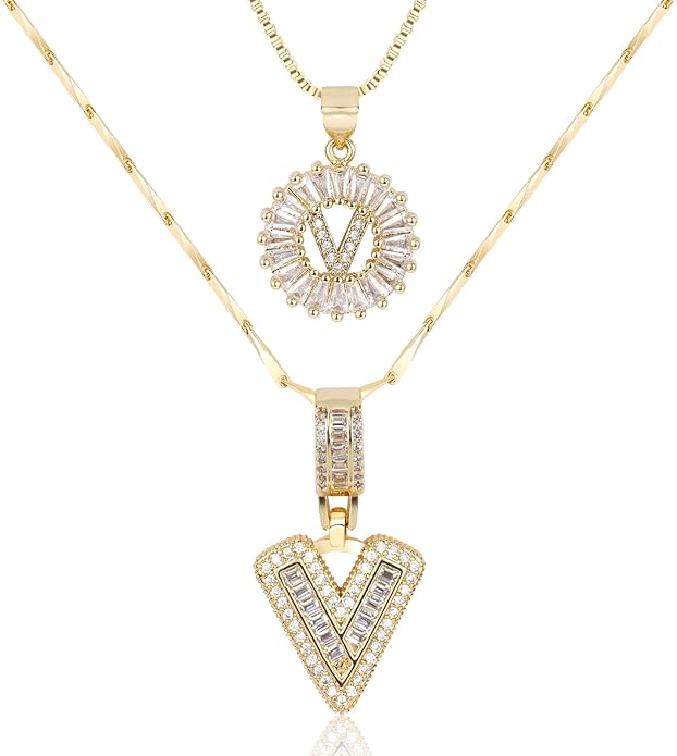 Letter Necklace 14k Gold Plated Bling Dainty Necklaces Trendy Chunky Custom Name Necklace Personalized Round Circle Pendant Zirconia Letters Name Crystal Jewelry Gifts for Women