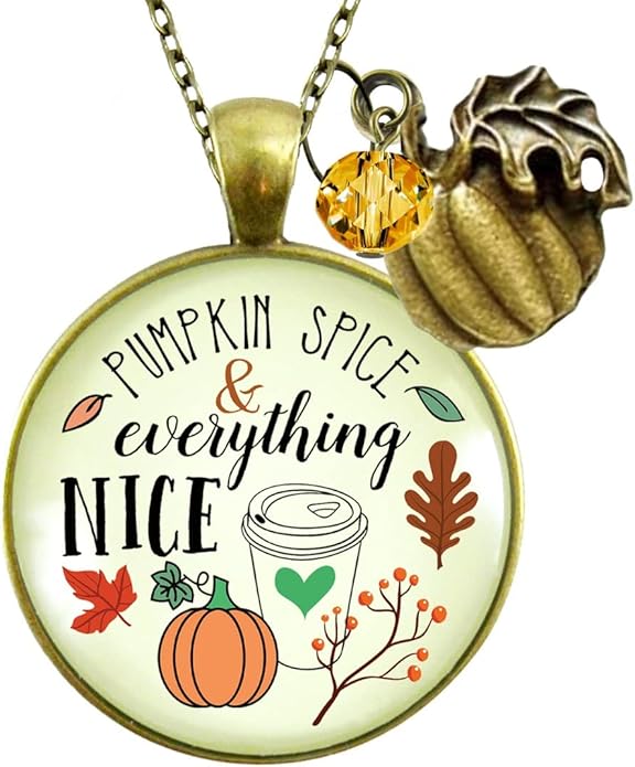 Gutsy Goodness Autumn Necklaces Fall October Theme Pumpkin Spice Halloween Thanksgiving Themed Pendant Message Jewelry