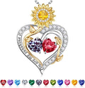 Iefil Valentines Day Gifts for Her - 925 Sterling Silver Sunflower Double Birthstone Necklace for Women, Anniversary Birthday Gifts for Wife, You Are My Sunshine Necklaces, Jewelry for Wife Mom