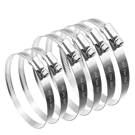 6PCS 304 Stainless Steel Hose Clamp, Adjustable 7.64"-8.5"/194-216mm and by maierke