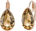 Teardrop Austrian Crystal Leverback Drop Earrings for Women 14K Rose Gold Plated Hypoallergenic Jewelry