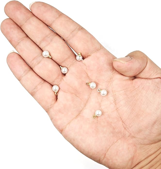 100PCS Faux Pearl Alloy Pendants, Round Pearl Golden Alloy Pendant with Loop, Elegant Pendants Charms for Jewelry Making Bracelets Necklaces Earring Keychain DIY Craft Findings