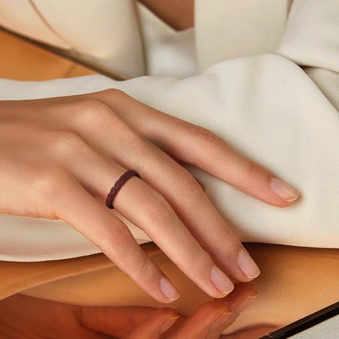 Egnaro Thin Silicone Anniversary Rings:2.5mm Wide - 2mm Thick Woven Design Statement Rubber Wedding bands Women,2-5 Variety Multipack