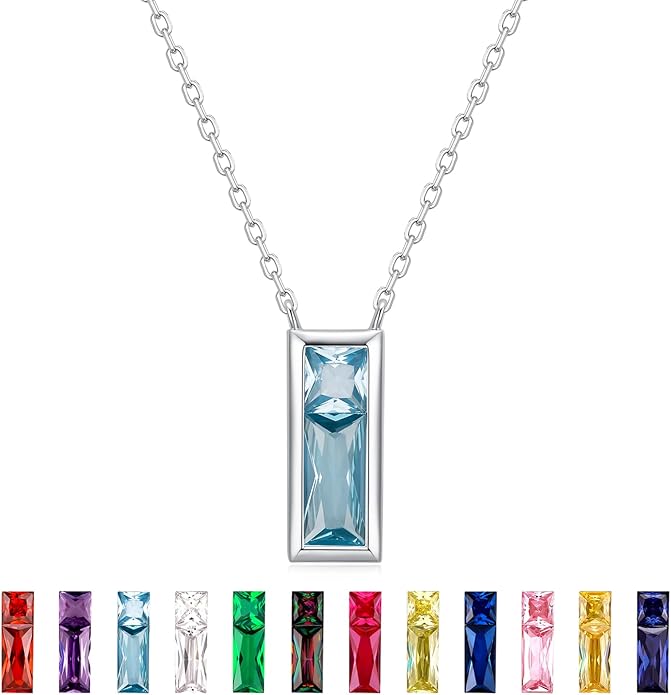 SUNFEEL Birthstone Necklace for Women, S925 Sterling Silver Necklaces with Square Cubic Zirconia Gemstone Necklace Women's Jewelry Anniversary Birthday Gifts for Women Mom Wife Her