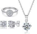Gemlux 14K Gold Moissanite Stud Earrings Diamond Ring Necklace Set, Women's Luxury Three-Piece Jewelry Set, Classic Diamond-Inspired Design
