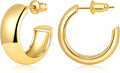 Gamicy Small 14K Gold Plated Hoop Earrings for Women with 925 Stering Silver Post, 14K Real Gold Plated Chunky Lightweight Hoops Earrings
