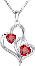 Iefil Valentines Day Gifts for Her - 925 Sterling Silver Double Birthstone Necklace, Heart Necklaces for Women, Anniversary Birthday Gifts, Personalized Jewelry Gift for Wife Mom Girlfriend
